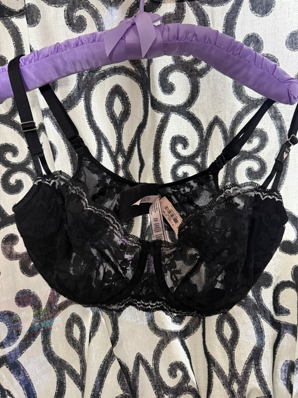 Victoria's Secret 36DDD Black & Silver Lace Dream Angels No Padding Push-up Bra